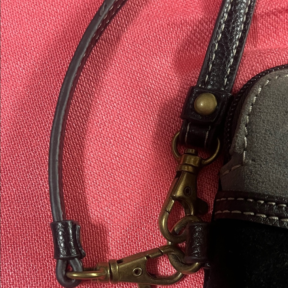 Chala Black/Gray Suede Crossbody Mini- Purse/Phone Bag with Medallion Accents - Picture 7 of 11